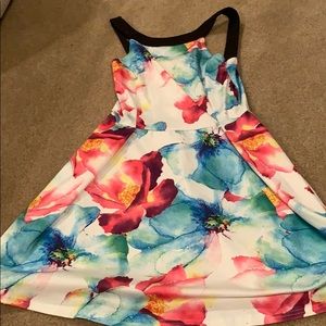 White floral dress with black straps